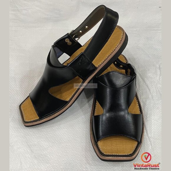 Men’s Black Leather Kaptaan Chappal: Ethnic Handmade Footwear main image 5